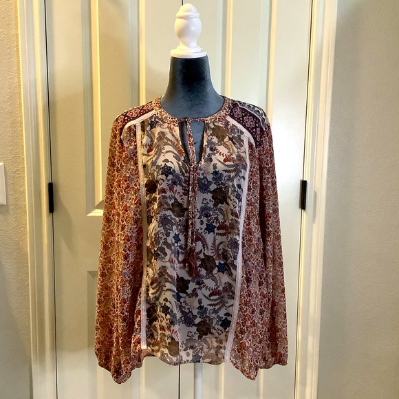Knox Rose - XL - Boho Floral Print Peasant Tunic Blouse, Flowy - Plus Size - Picture 1 of 3